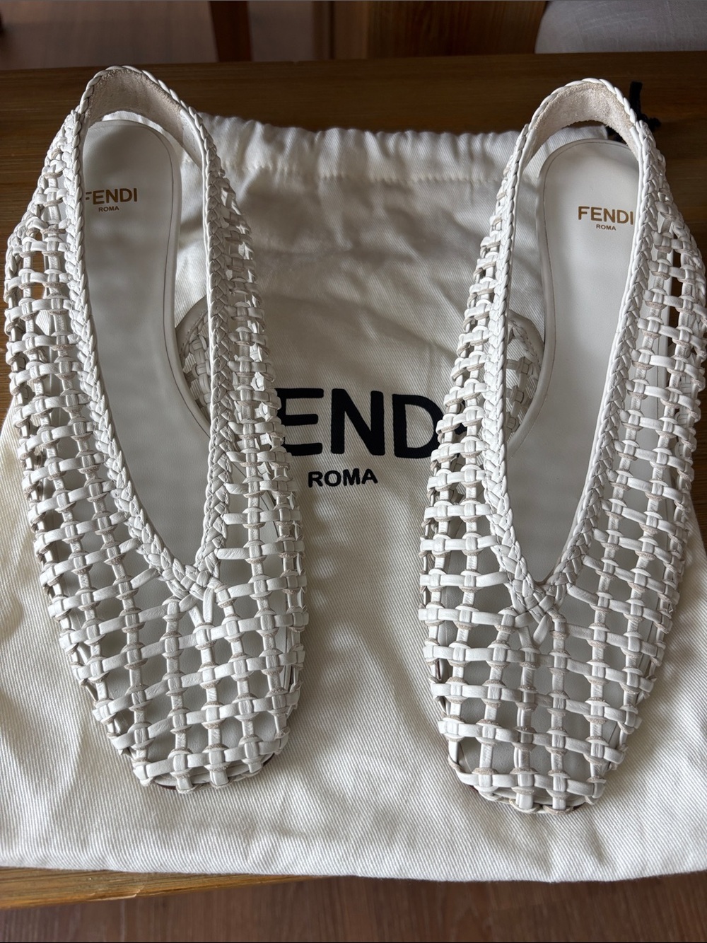 Fendi White Woven Slingback heels